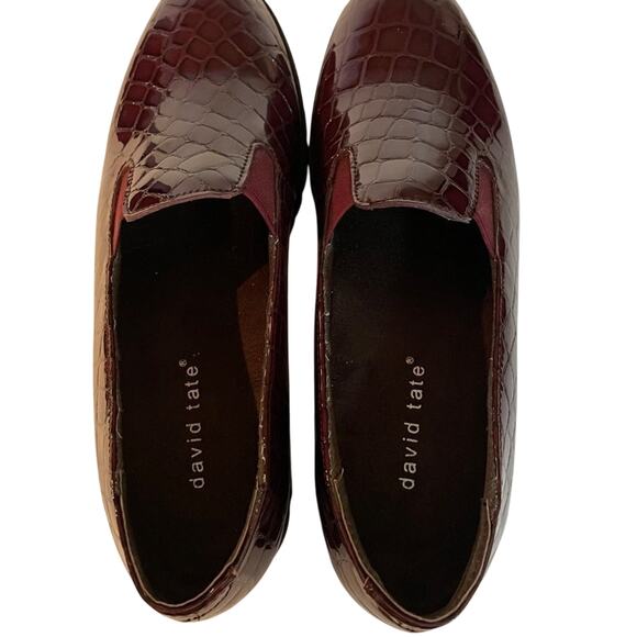 David Tate Burgundy Leather Alligator Print Loafers Size 8SS - Picture 10 of 11